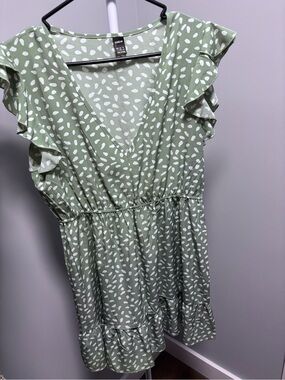 SHEIN Sage Green White Pebble Print Dress